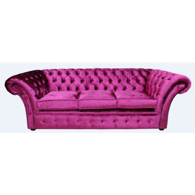 Chesterfield 3 Seater Sofa Settee Velvet Fuchsia Pink Fabric In Balmoral Style from B&Q
