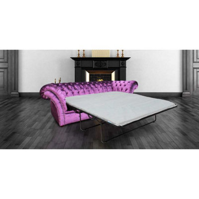 Chesterfield 3 Seater Sofabed Boutique Crush Purple Velvet Fabric In Balmoral Style from B&Q
