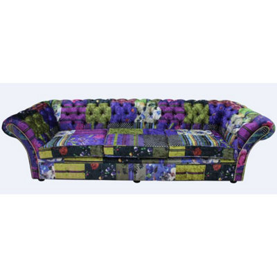 Chesterfield Patchwork 4 Seater Sofa Settee London Multi Velvet In Balmoral Style from B&Q