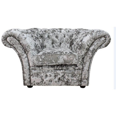 Chesterfield Club Armchair Lustro Argent Velvet Fabric In Balmoral Style from B&Q