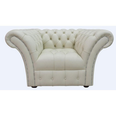 Chesterfield Armchair Buttoned Seat Shelly Almond Cream Leather In Balmoral Style from B&Q