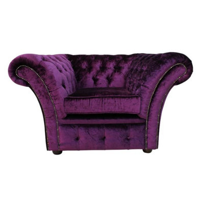 Chesterfield Armchair Boutique Amethyst Purple Velvet Fabric In Balmoral Style from B&Q