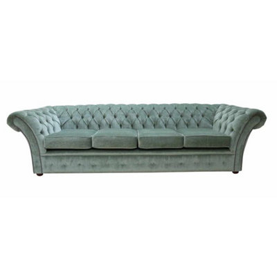 Chesterfield 4 Seater Sofa Settee Velluto Lawn Green Fabric In Balmoral Style from B&Q