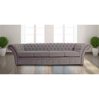 Chesterfield 4 Seater Sofa Settee Pimlico Mist Grey Fabric In Balmoral Style from B&Q