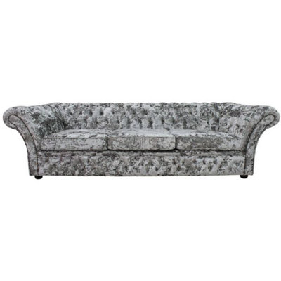 Chesterfield 4 Seater Sofa Settee Lustro Argent Velvet Fabric In Balmoral Style from B&Q