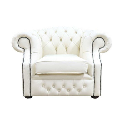 Chesterfield Club Chair Cottonseed Cream Real Leather In Buckingham Style from B&Q