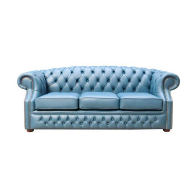 Chesterfield 3 Seater Sofa Shelly Majolica Blue Leather In Buckingham Style from B&Q