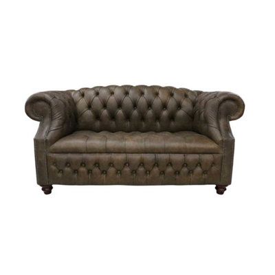Chesterfield 2 Seater Buttoned Seat Sofa Cracked Wax T Brown Leather In Buckingham Style from B&Q