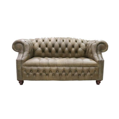 Chesterfield 2 Seater Buttoned Seat Sofa Cracked Wax Tan Leather In Buckingham Style from B&Q