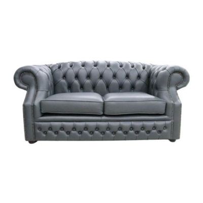 Chesterfield 2 Seater Vele Charcoal Grey Leather Sofa In Buckingham Style from B&Q