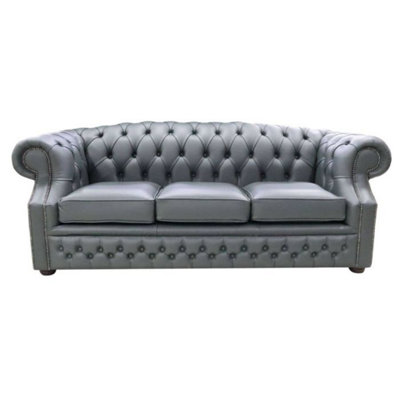 Chesterfield 3 Seater Vele Charcoal Grey Leather Sofa In Buckingham Style from B&Q