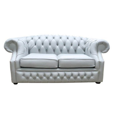 Chesterfield 2 Seater Sofa Shelly Silver Grey Leather In Buckingham Style from B&Q