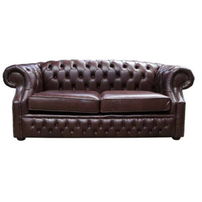 Chesterfield 2 Seater Sofa Old English Dark Brown Leather In Buckingham Style from B&Q
