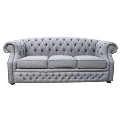 Chesterfield 3 Seater Sofa Gleneagles Plain Silver Fabric In Buckingham Style from B&Q