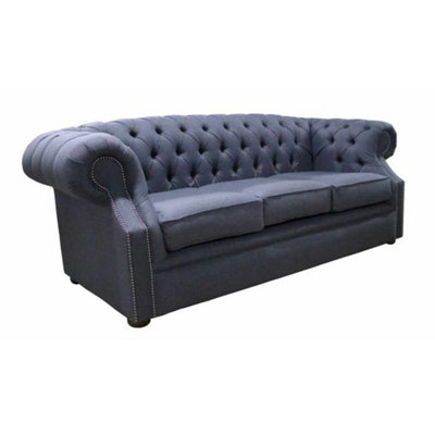 Chesterfield 3 Seater Sofa Gleneagles Plain Charcoal Fabric In Buckingham Style from B&Q