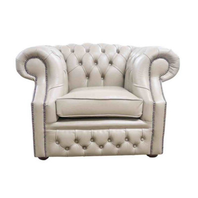 Chesterfield Club Chair Vele Pebble Real Leather In Buckingham Style from B&Q