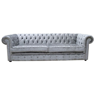 Chesterfield 4 Seater Sofa Shimmer Silver Velvet Fabric In Classic Style from B&Q