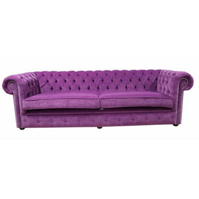 Chesterfield 4 Seater Sofa Settee Pimlico Grape Purple Fabric In Classic Style from B&Q