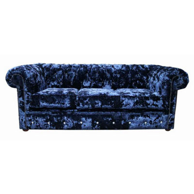 Chesterfield Crystal 3 Seater Sofa Lustro Sapphire Blue Velvet In Classic Style from B&Q