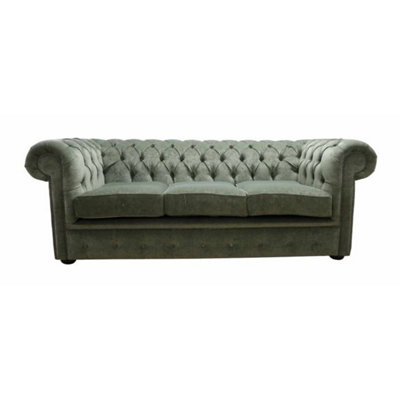 Chesterfield 3 Seater Sofa Settee Pimlico Moss Green Fabric In Classic Style from B&Q