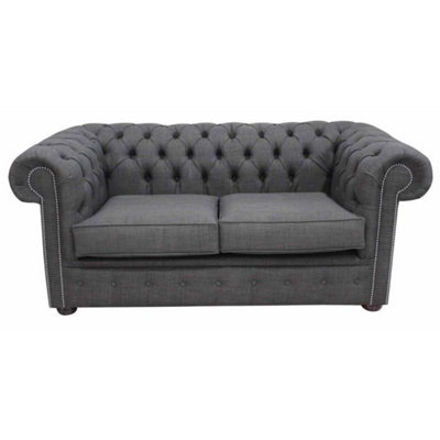 Chesterfield 2 Seater Sofa Charles Charcoal Grey Linen Fabric In Classic Style from B&Q