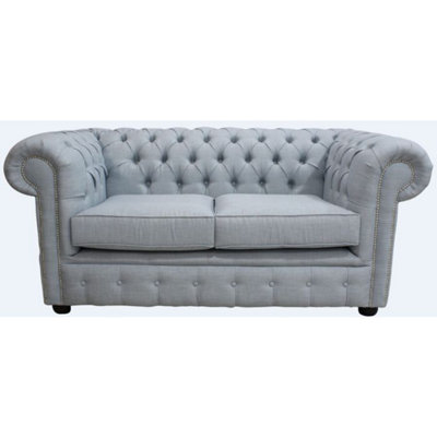 Chesterfield 2 Seater Sofa Charles Sky Blue Linen Fabric In Classic Style from B&Q