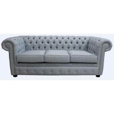 Chesterfield 3 Seater Sofa Charles Sky Blue Linen Fabric In Classic Style from B&Q