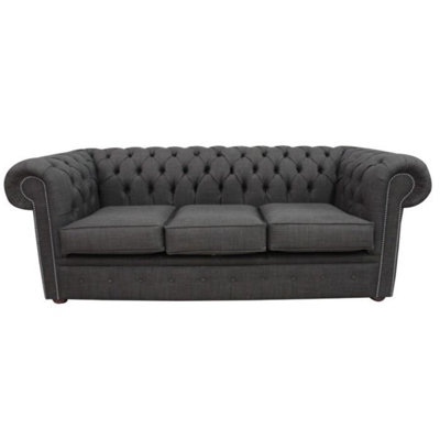 Chesterfield 3 Seater Sofa Charles Charcoal Grey Linen Fabric In Classic Style from B&Q