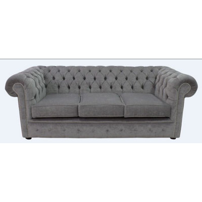 Chesterfield 3 Seater Sofa Settee Pimlico Grey Real Fabric In Classic Style from B&Q