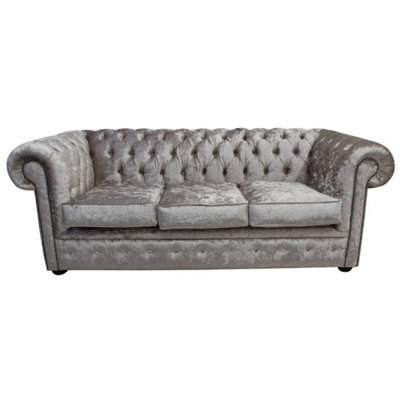 Chesterfield 3 Seater Sofa Settee Shimmer Mink Velvet In Classic Style from B&Q