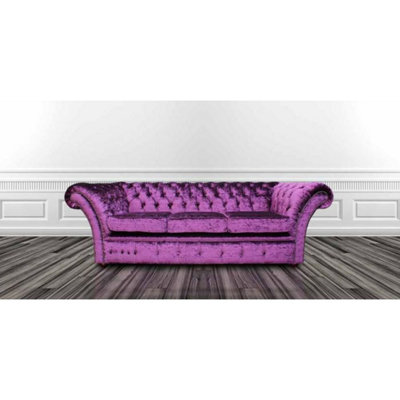 Chesterfield 3 Seater Sofa Boutique Crush Purple Velvet Fabric In Balmoral Style from B&Q