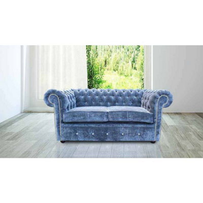 Chesterfield Crystal 2 Seater Sofa Velluto Blue Velvet In Classic Style from B&Q
