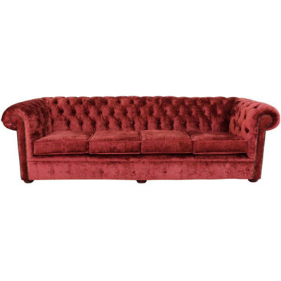 Chesterfield 4 Seater Sofa Settee Elegance Ruby Red Velvet Fabric In Classic Style from B&Q