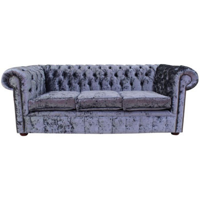 Chesterfield 3 Seater Sofa Settee Senso Dusk Blue Velvet Fabric In Classic Style from B&Q