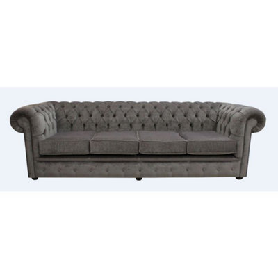 Chesterfield 4 Seater Sofa Settee Pimlico Bark Grey Fabric In Classic Style from B&Q