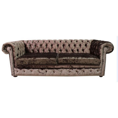 Chesterfield 4 Seater Sofa Settee Senso Chocolate Brown Velvet Fabric In Classic Style from B&Q