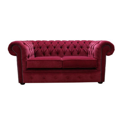 Chesterfield 2 Seater Sofa Settee Pimlico Wine Red Fabric In Classic Style from B&Q