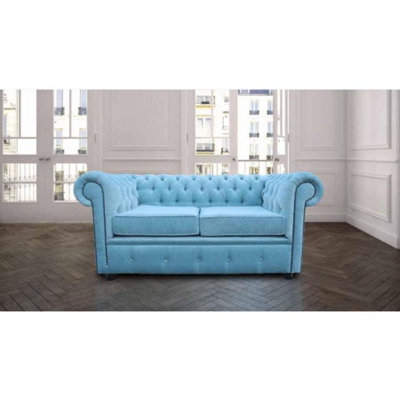 Chesterfield 2 Seater Sofa Settee Velluto Duck Egg Blue Fabric In Classic Style from B&Q