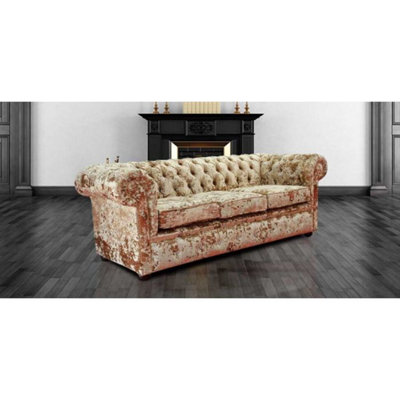 Chesterfield Crystal 3 Seater Sofa Lustro Gilded Velvet Fabric In Classic Style from B&Q