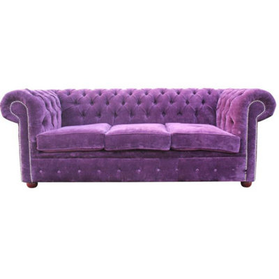 Chesterfield 3 Seater Sofa Velluto Amethyst Purple Fabric In Classic Style from B&Q
