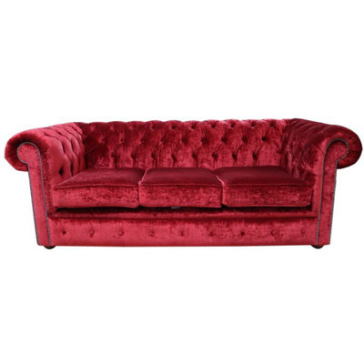 Chesterfield Handmade 3 Seater Sofa Settee Modena Pillarbox Velvet Fabric In Classic Style from B&Q