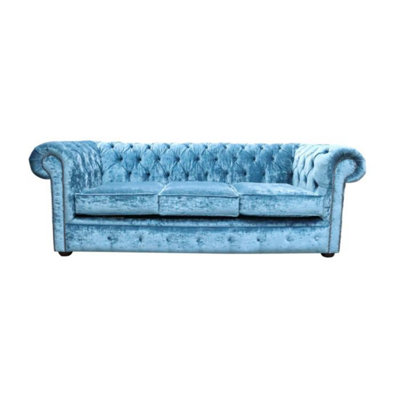 Chesterfield Handmade 3 Seater Sofa Settee Modena Denim Blue Velvet Fabric In Classic Style from B&Q