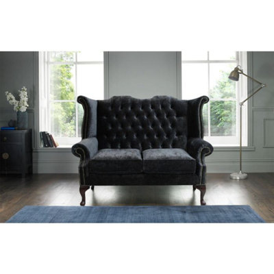 Chesterfield Handmade 2 Seater Sofa Modena Black Fabric In Queen Anne Style from B&Q