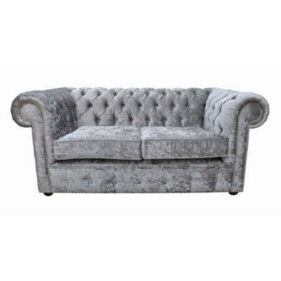 Chesterfield Handmade 2 Seater Sofa Settee Shimmer Silver Grey Velvet In Classic Style from B&Q