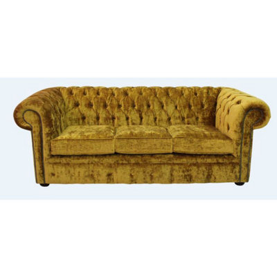 Chesterfield Handmade 3 Seater Sofa Settee Modena Gold Velvet Fabric In Classic Style from B&Q