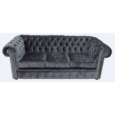 Chesterfield Handmade 3 Seater Sofa Settee Pastiche Steel Grey Velvet Fabric In Classic Style from B&Q