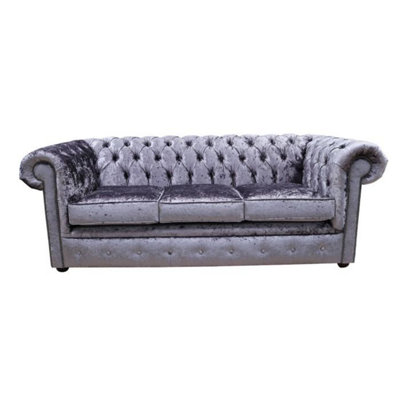 Chesterfield Handmade 3 Seater Sofa Settee Senso Fondant Blue Velvet Fabric In Classic Style from B&Q