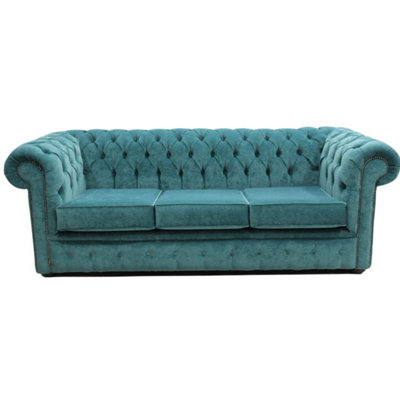 Chesterfield Handmade 3 Seater Sofa Settee Pimlico Teal Blue Fabric In Classic Style from B&Q