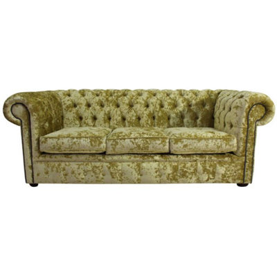 Chesterfield 3 Seater Sofa Settee Senso Chartreuse Green Velvet Fabric In Classic Style from B&Q