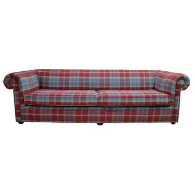 Chesterfield 1930's 4 Seater Balmoral Ruby Red Check P&s Fabric Sofa In Classic Style from B&Q